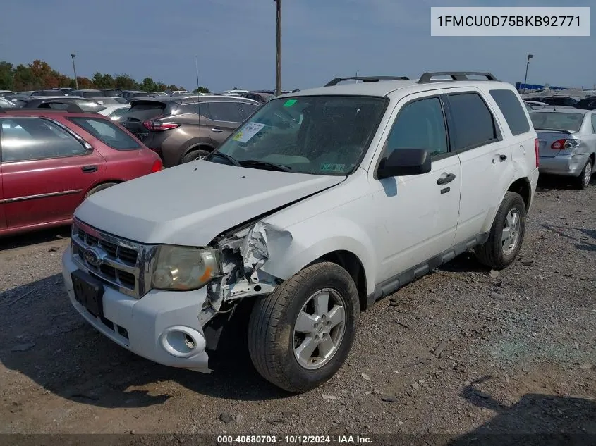 2011 Ford Escape Xlt VIN: 1FMCU0D75BKB92771 Lot: 40580703