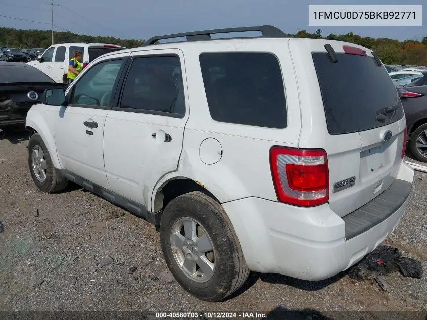 2011 Ford Escape Xlt VIN: 1FMCU0D75BKB92771 Lot: 40580703