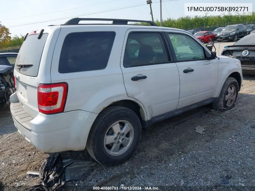 2011 Ford Escape Xlt VIN: 1FMCU0D75BKB92771 Lot: 40580703