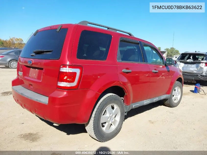 2011 Ford Escape Xlt VIN: 1FMCU0D78BKB63622 Lot: 40635072