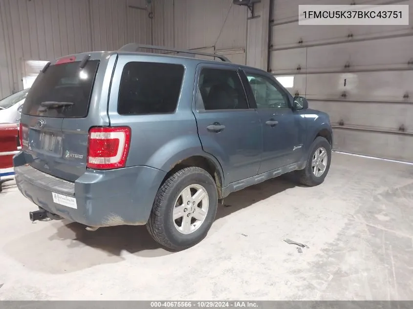 1FMCU5K37BKC43751 2011 Ford Escape Hybrid