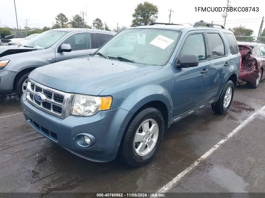 2011 Ford Escape Xlt VIN: 1FMCU0D75BKC08743 Lot: 40760962