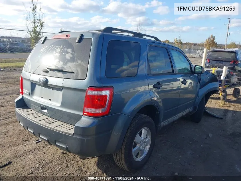 2011 Ford Escape Xlt VIN: 1FMCU0D75BKA91259 Lot: 40771891