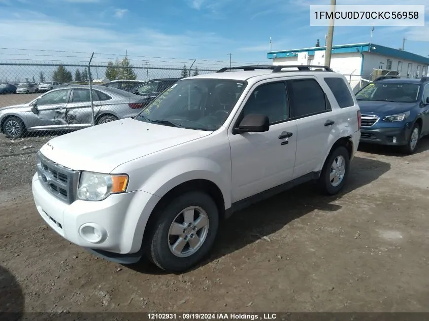 2012 Ford Escape Xlt VIN: 1FMCU0D70CKC56958 Lot: 12102931