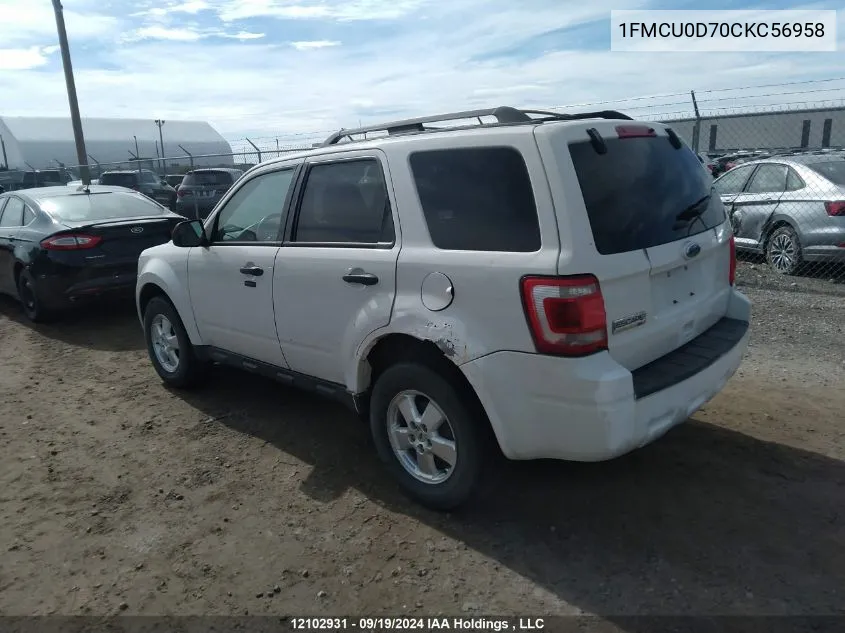 2012 Ford Escape Xlt VIN: 1FMCU0D70CKC56958 Lot: 12102931