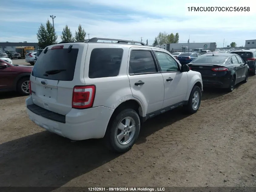 2012 Ford Escape Xlt VIN: 1FMCU0D70CKC56958 Lot: 12102931