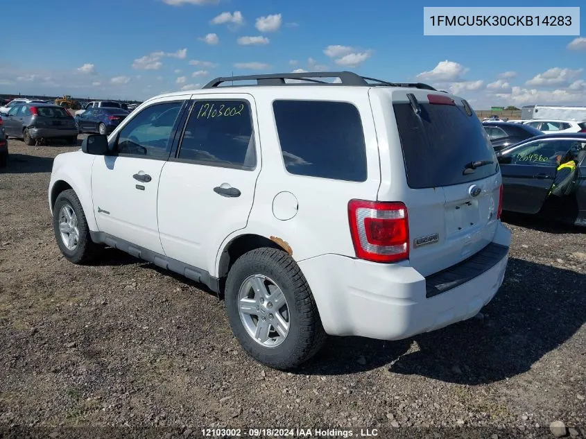 2012 Ford Escape Hybrid VIN: 1FMCU5K30CKB14283 Lot: 12103002