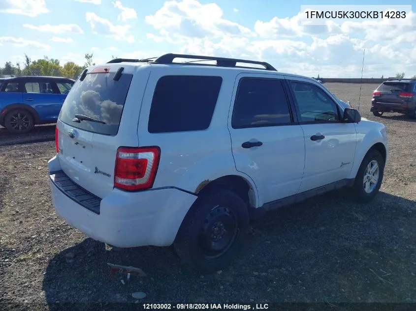 2012 Ford Escape Hybrid VIN: 1FMCU5K30CKB14283 Lot: 12103002