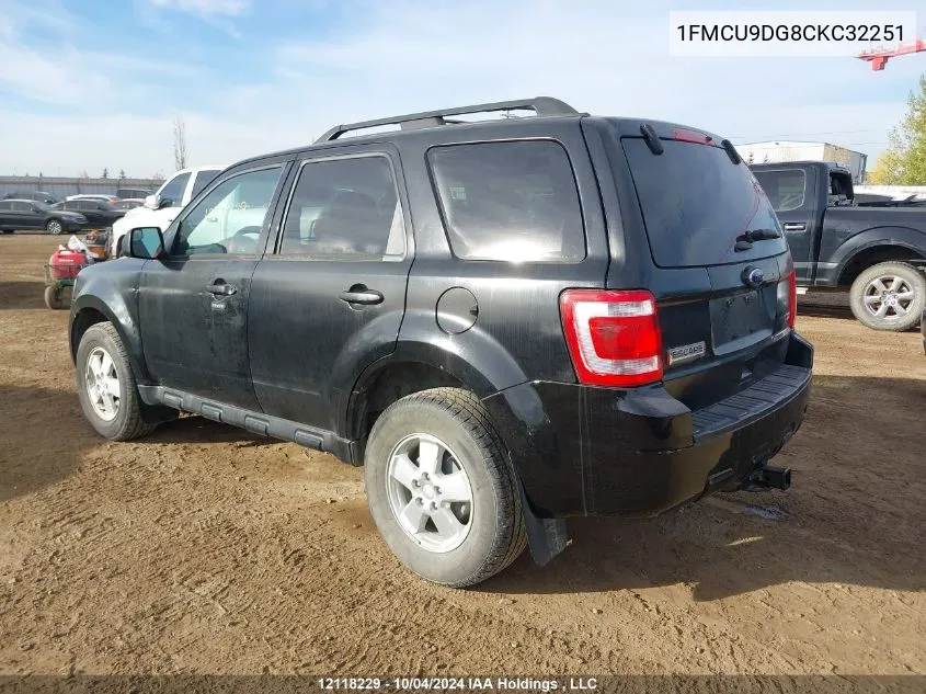 2012 Ford Escape Xlt VIN: 1FMCU9DG8CKC32251 Lot: 12118229