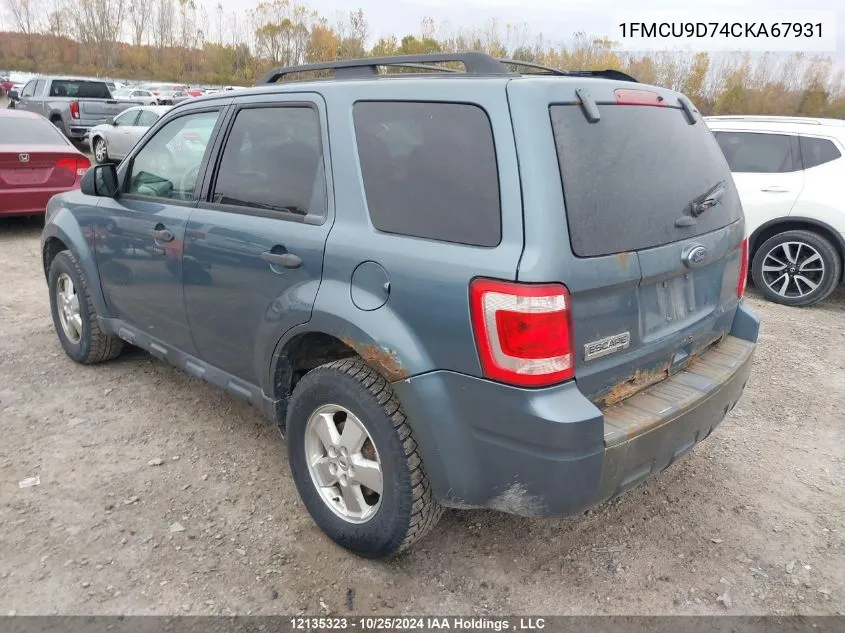 2012 Ford Escape Xlt VIN: 1FMCU9D74CKA67931 Lot: 12135323