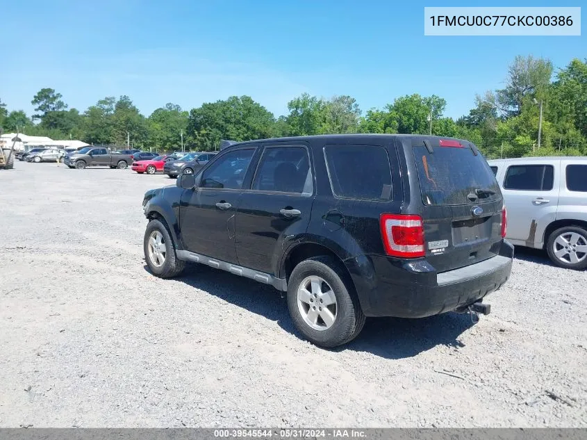 2012 Ford Escape Xls VIN: 1FMCU0C77CKC00386 Lot: 39545544