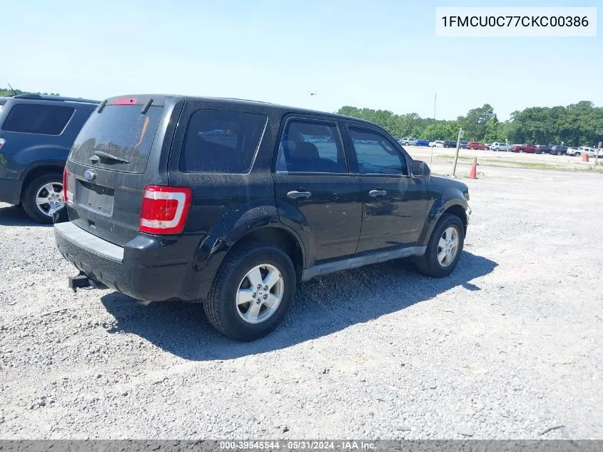 2012 Ford Escape Xls VIN: 1FMCU0C77CKC00386 Lot: 39545544