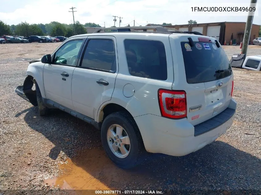 2012 Ford Escape Xlt VIN: 1FMCU0DGXCKB49609 Lot: 39879771