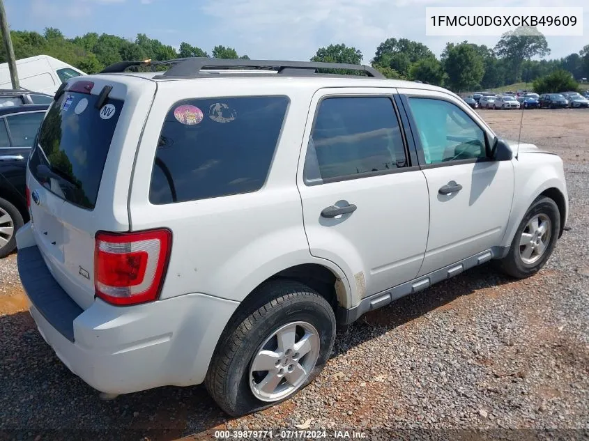 2012 Ford Escape Xlt VIN: 1FMCU0DGXCKB49609 Lot: 39879771