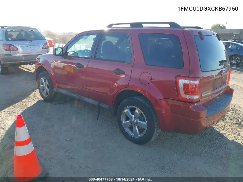 2012 Ford Escape Xlt VIN: 1FMCU0DGXCKB67950 Lot: 40477769