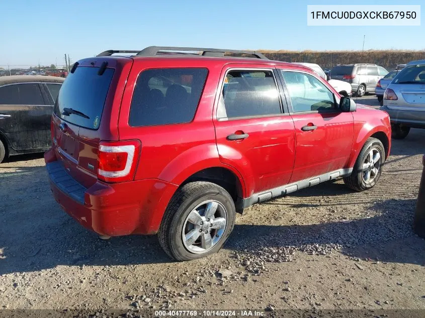 2012 Ford Escape Xlt VIN: 1FMCU0DGXCKB67950 Lot: 40477769