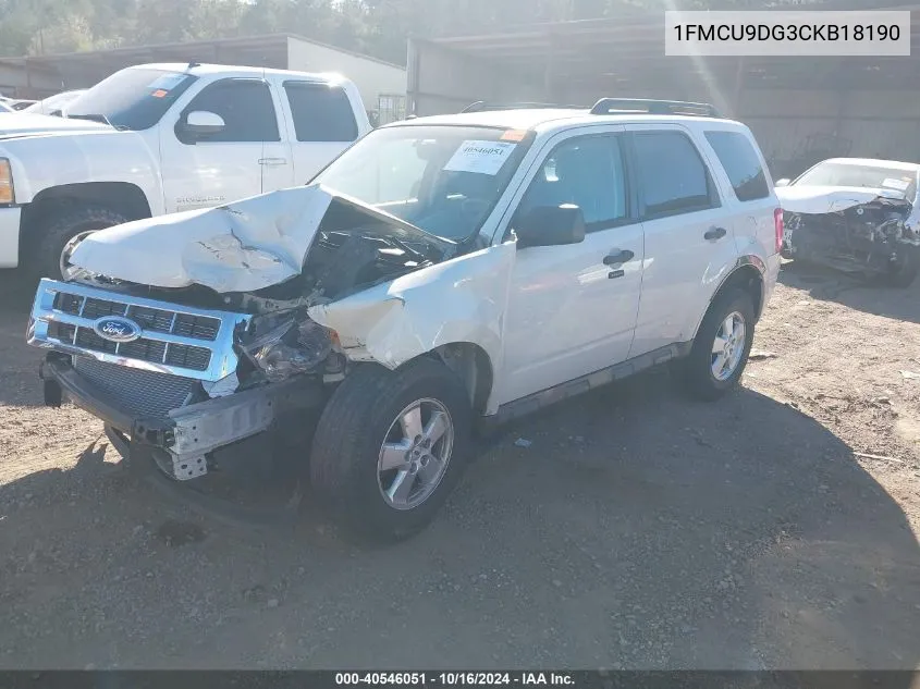 2012 Ford Escape Xlt VIN: 1FMCU9DG3CKB18190 Lot: 40546051