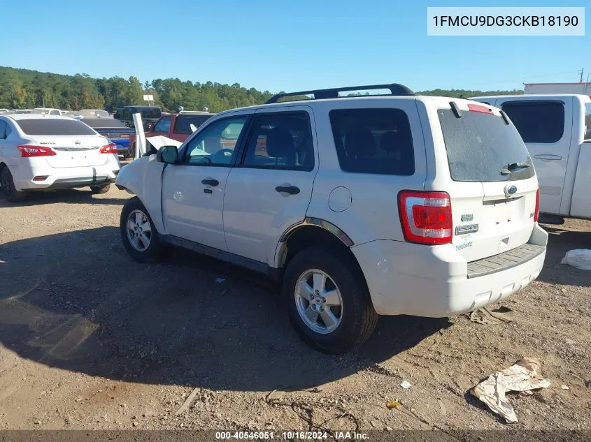 2012 Ford Escape Xlt VIN: 1FMCU9DG3CKB18190 Lot: 40546051