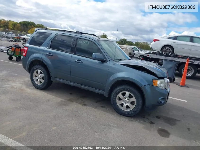 2012 Ford Escape Limited VIN: 1FMCU0E76CKB29386 Lot: 40552803