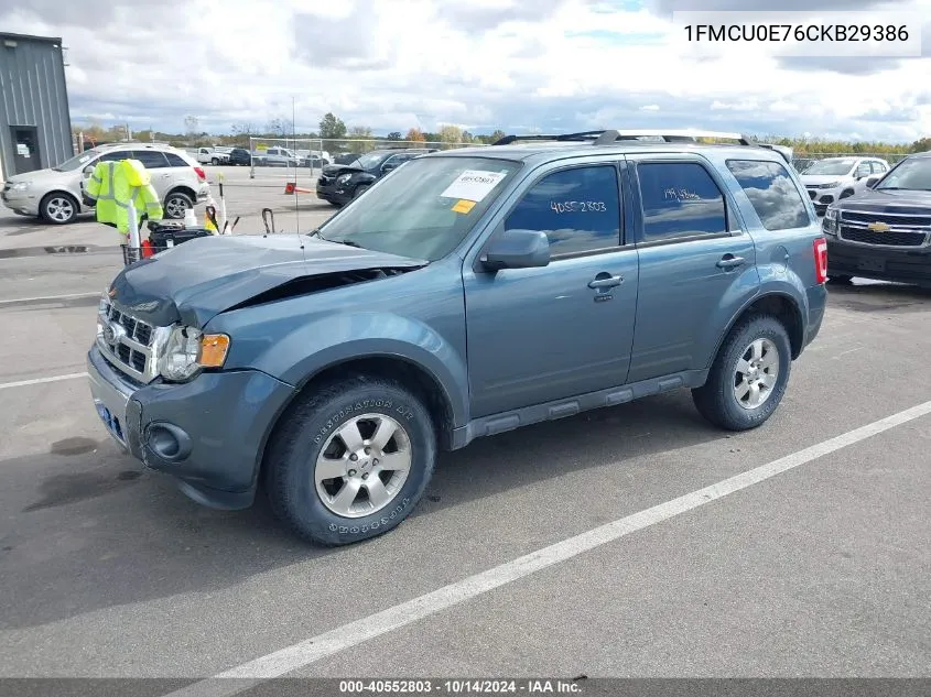 2012 Ford Escape Limited VIN: 1FMCU0E76CKB29386 Lot: 40552803