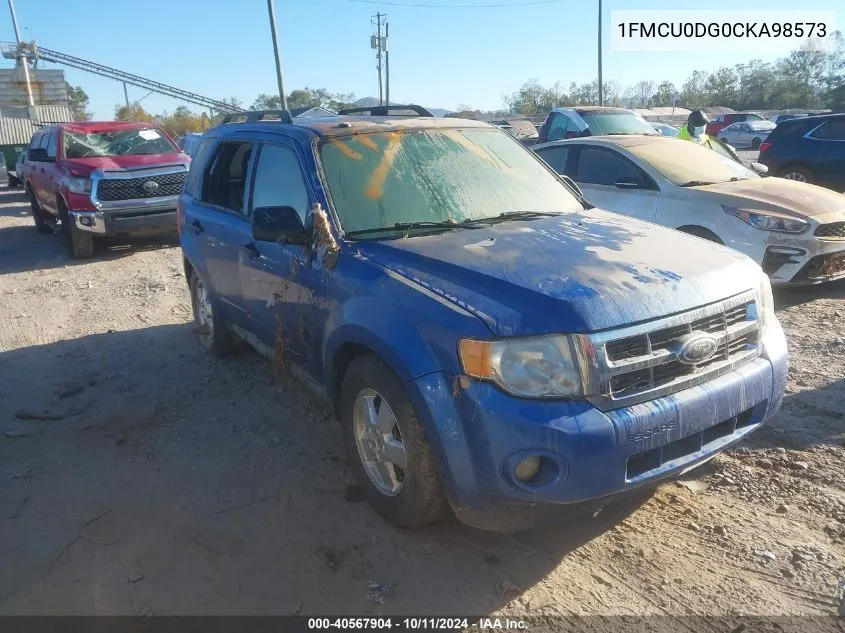 2012 Ford Escape Xlt VIN: 1FMCU0DG0CKA98573 Lot: 40567904