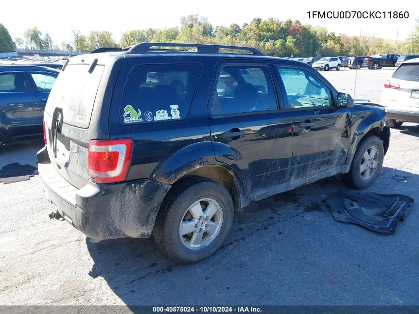 2012 Ford Escape Xlt VIN: 1FMCU0D70CKC11860 Lot: 40575024