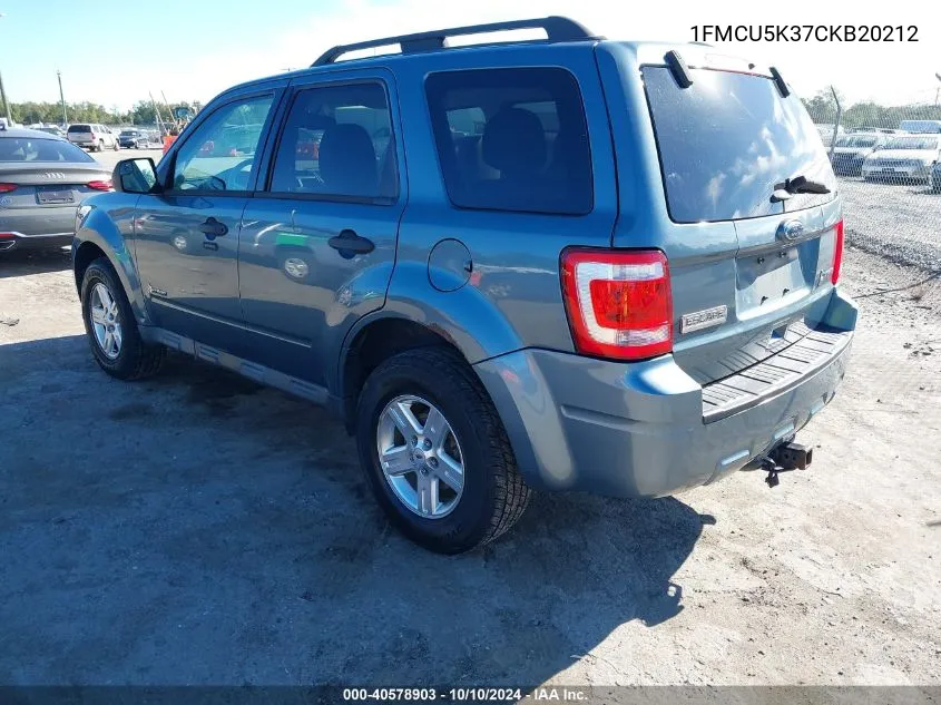 2012 Ford Escape Hybrid VIN: 1FMCU5K37CKB20212 Lot: 40578903