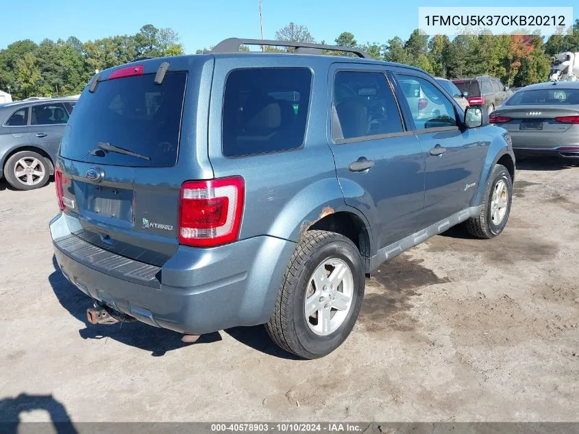 2012 Ford Escape Hybrid VIN: 1FMCU5K37CKB20212 Lot: 40578903