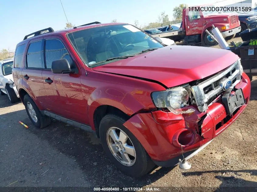 2012 Ford Escape Xlt VIN: 1FMCU0DG7CKB51589 Lot: 40580480