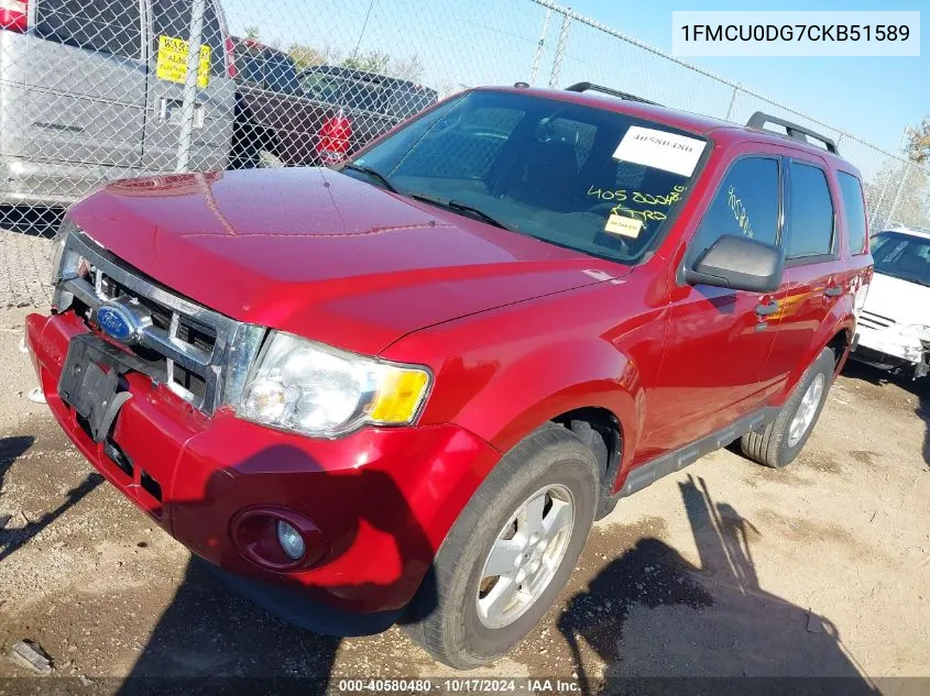 2012 Ford Escape Xlt VIN: 1FMCU0DG7CKB51589 Lot: 40580480