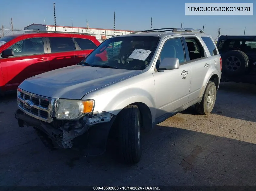 2012 Ford Escape Limited VIN: 1FMCU0EG8CKC19378 Lot: 40582683