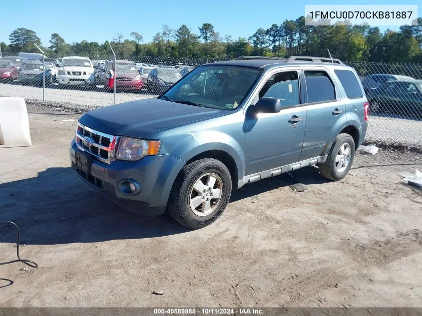 2012 Ford Escape Xlt VIN: 1FMCU0D70CKB81887 Lot: 40589985