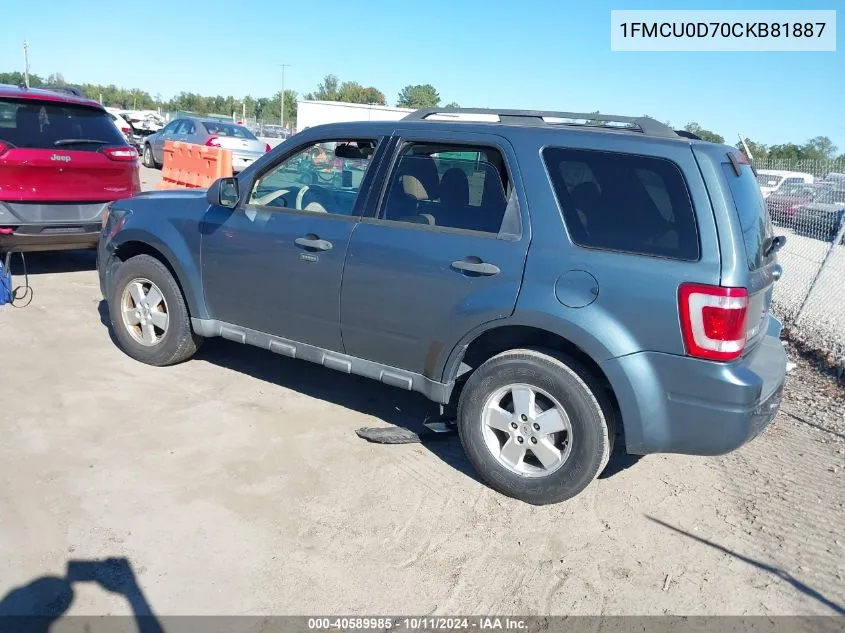 2012 Ford Escape Xlt VIN: 1FMCU0D70CKB81887 Lot: 40589985