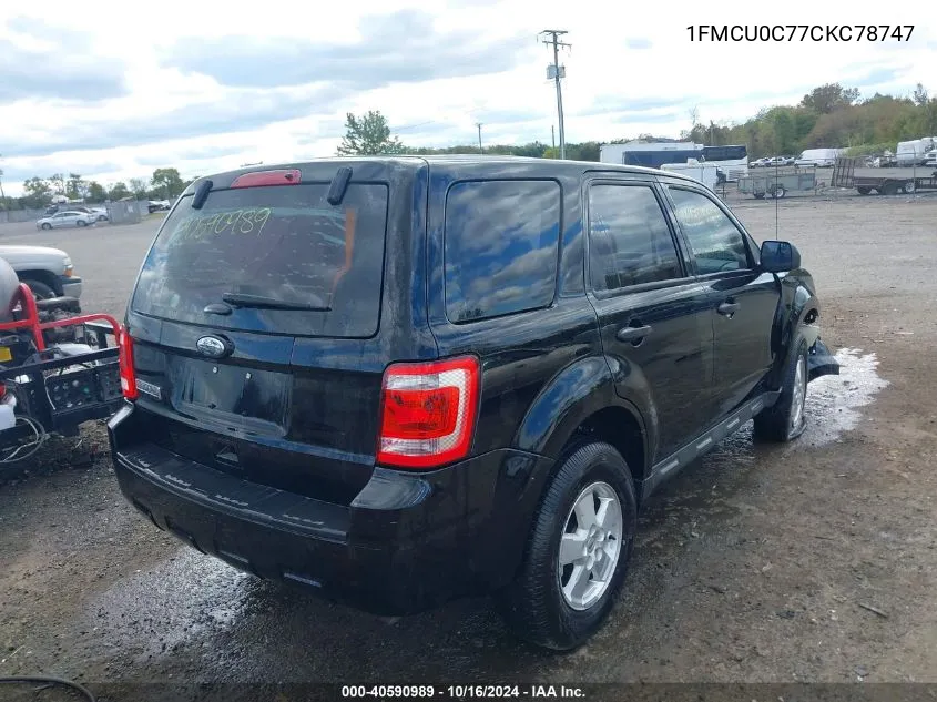 2012 Ford Escape Xls VIN: 1FMCU0C77CKC78747 Lot: 40590989