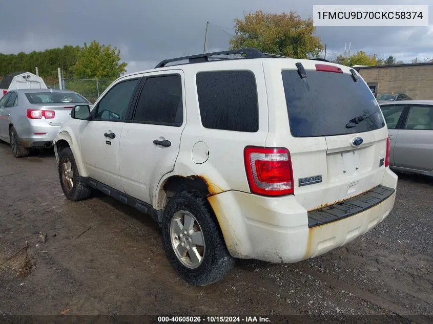 2012 Ford Escape Xlt VIN: 1FMCU9D70CKC58374 Lot: 40605026