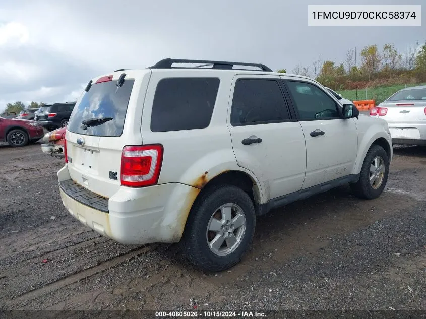 2012 Ford Escape Xlt VIN: 1FMCU9D70CKC58374 Lot: 40605026