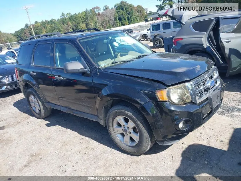 2012 Ford Escape Xlt VIN: 1FMCU0D75CKB60940 Lot: 40626572