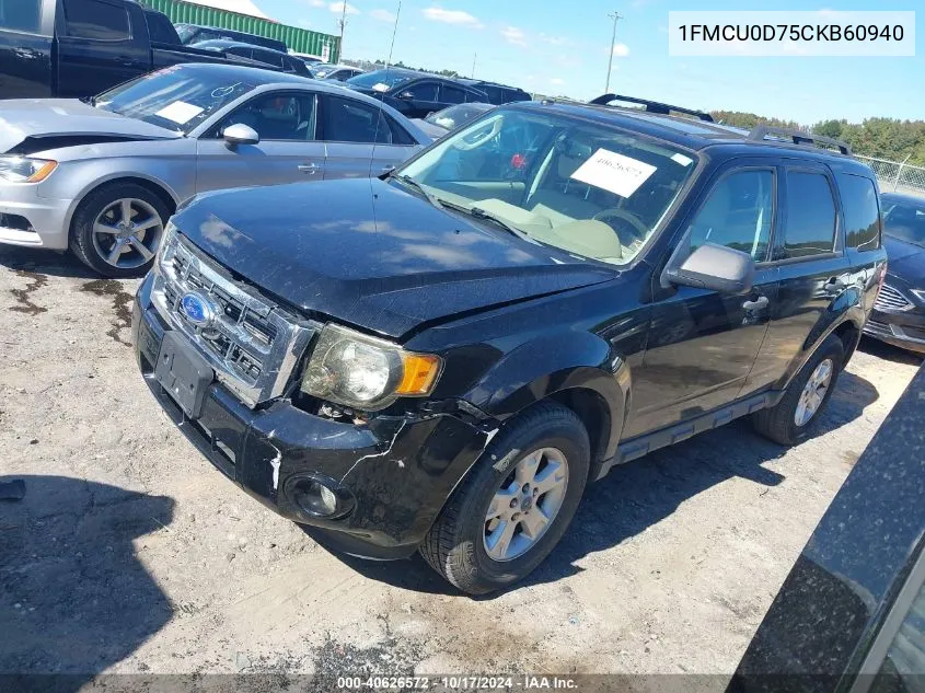 2012 Ford Escape Xlt VIN: 1FMCU0D75CKB60940 Lot: 40626572