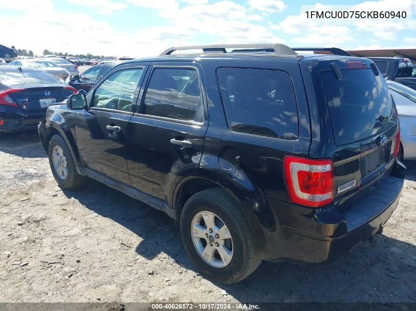 2012 Ford Escape Xlt VIN: 1FMCU0D75CKB60940 Lot: 40626572