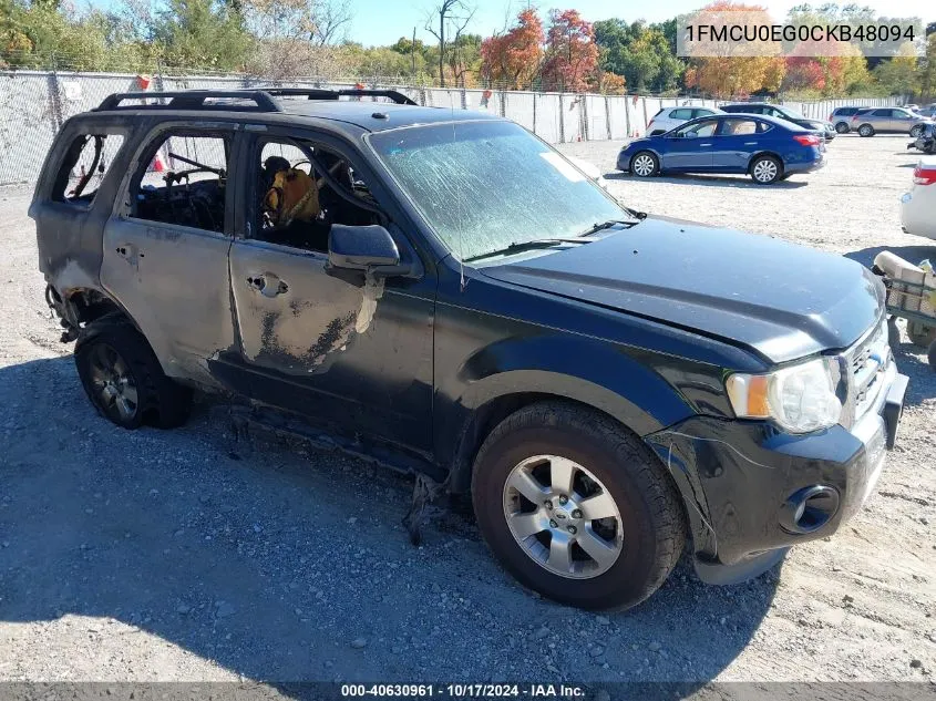 2012 Ford Escape Limited VIN: 1FMCU0EG0CKB48094 Lot: 40630961