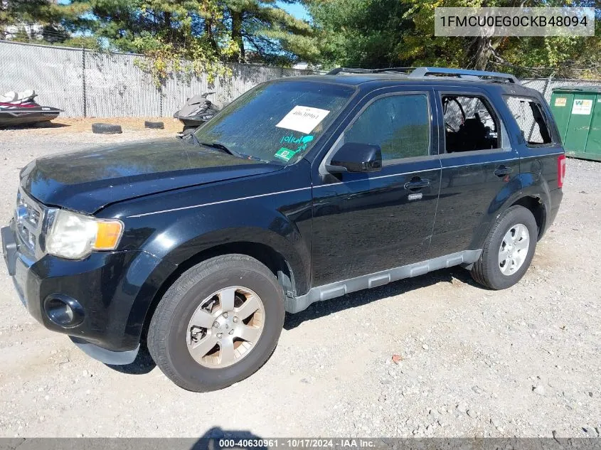 2012 Ford Escape Limited VIN: 1FMCU0EG0CKB48094 Lot: 40630961