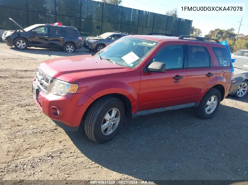 2012 Ford Escape Xlt VIN: 1FMCU0DGXCKA47078 Lot: 40631329