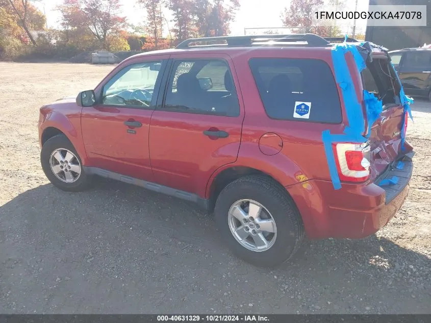 2012 Ford Escape Xlt VIN: 1FMCU0DGXCKA47078 Lot: 40631329