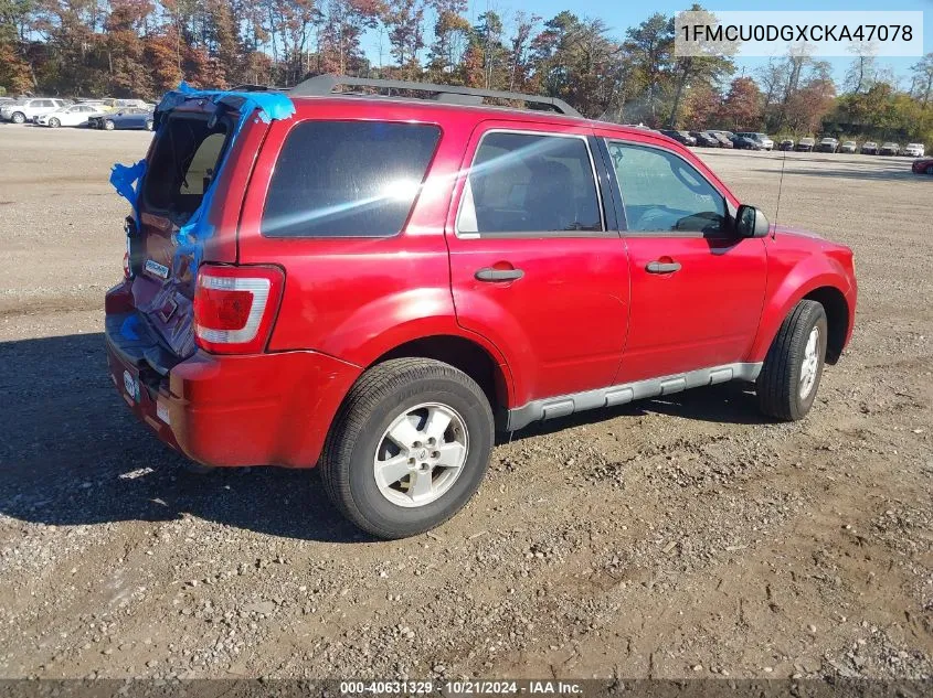 2012 Ford Escape Xlt VIN: 1FMCU0DGXCKA47078 Lot: 40631329