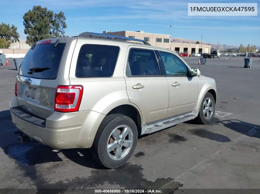 2012 Ford Escape Limited VIN: 1FMCU0EGXCKA47595 Lot: 40656980