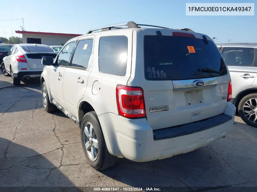 2012 Ford Escape Limited VIN: 1FMCU0EG1CKA49347 Lot: 40661547