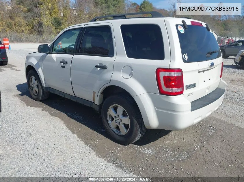 2012 Ford Escape Xlt VIN: 1FMCU9D77CKB83916 Lot: 40674246