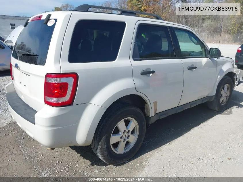 2012 Ford Escape Xlt VIN: 1FMCU9D77CKB83916 Lot: 40674246