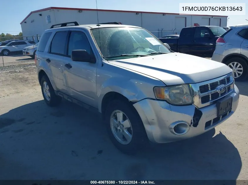 2012 Ford Escape Xlt VIN: 1FMCU0D76CKB13643 Lot: 40675380