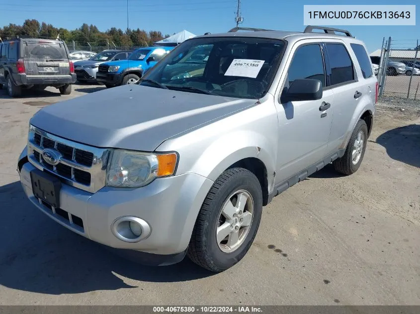 2012 Ford Escape Xlt VIN: 1FMCU0D76CKB13643 Lot: 40675380